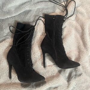 Thrifted Black Velvet Lace-Up Women's Boots